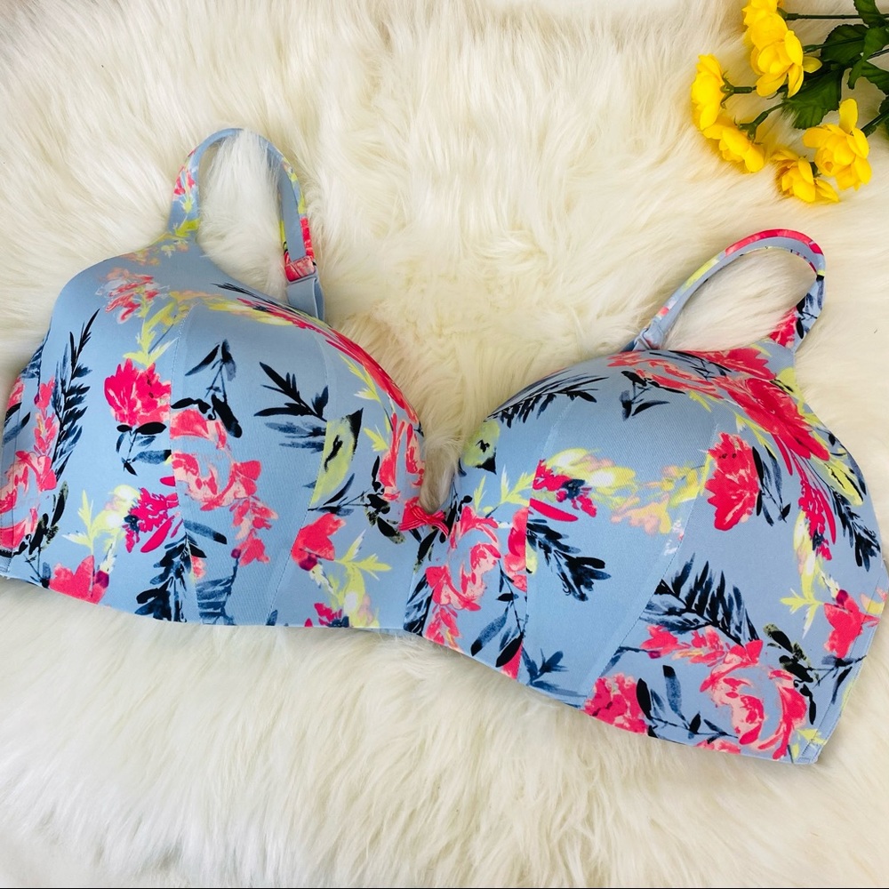 EUC Cacique Blue Floral No Wire T-shirt Bra